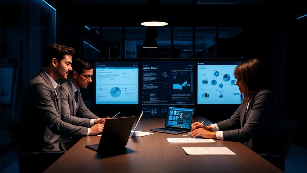 Equipe criando rotina de gestão profissional com dashboards e plano de ação